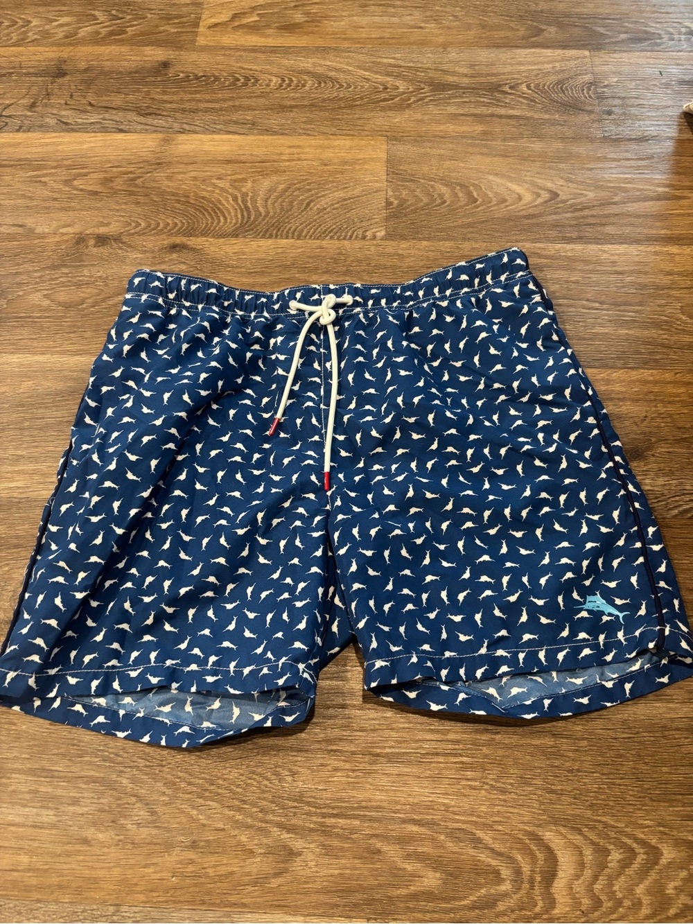 Tommy Bahama Sailfish Swim Trunks Navy Blue White Drawstring Mens Large